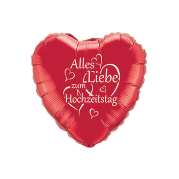 Folienballon Herz "Hochzeitstag", rot-weiss
